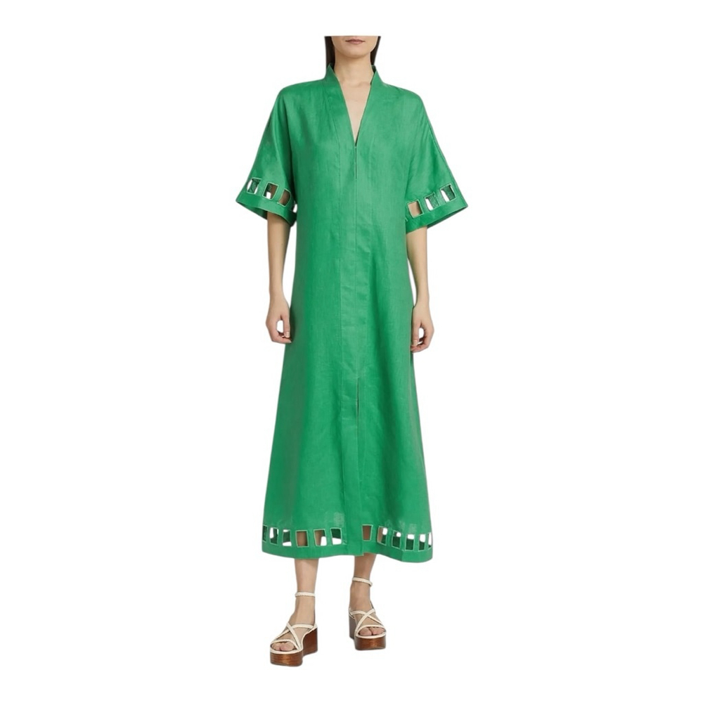 Women's Figue Adelaide Green Cut-Out Linen Midi Size L***. No belt - Picture 1 of 12